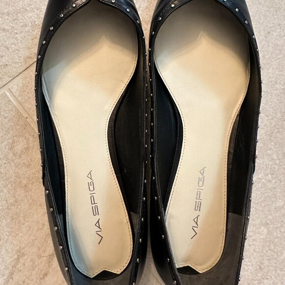VIA SPIGA BLACK SILVER STUDDED POINT TOE BALLET FLATS SIZE 8 CITY CONTEMPORARY - Picture 6 of 8